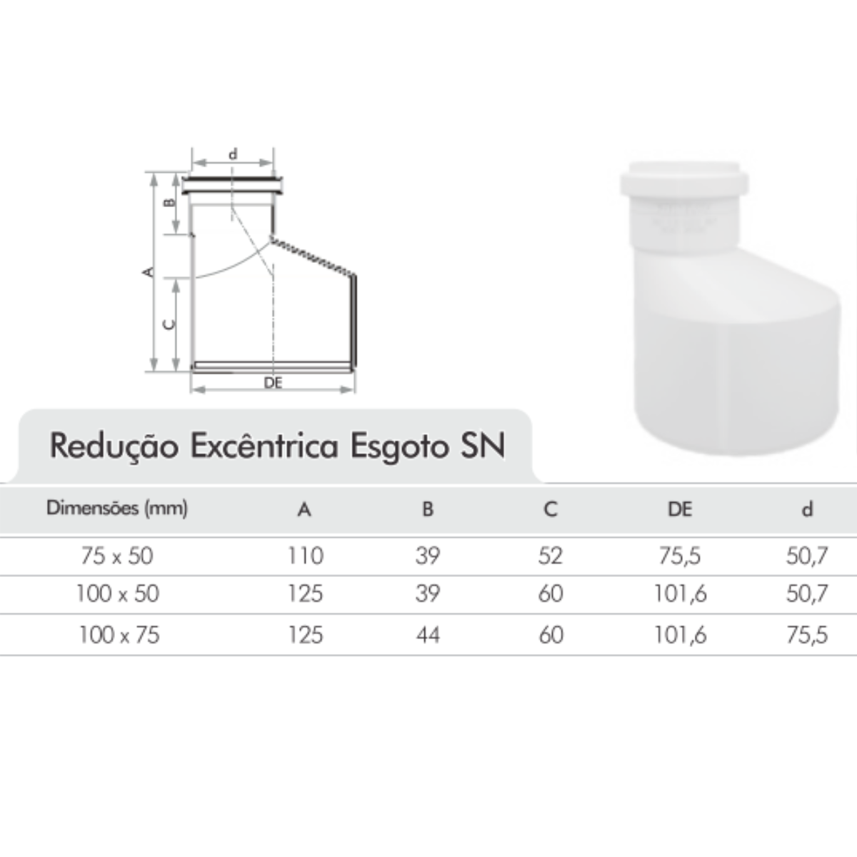 Redução Excêntrica Esgoto 100 x 50 Fortlev - Scottini Outlet